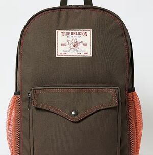 TRUE RELIGION Logo Big T Snap Pocket Backpack - KALAMATA/ORANGE/BLACK